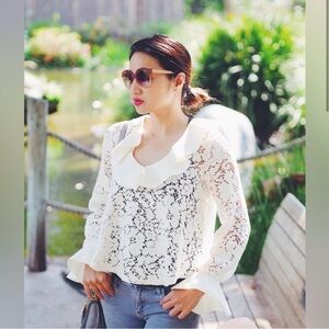 See by Chole Ruffle Cream Thick Lace Sweater XS